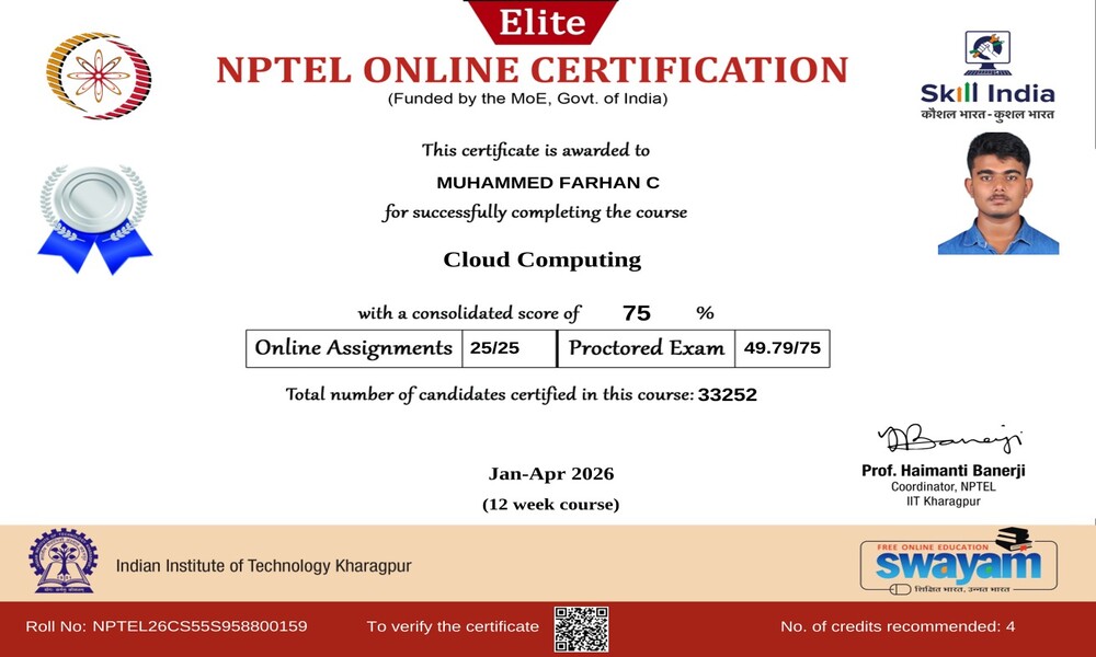 NPTEL Cloud Computing certification