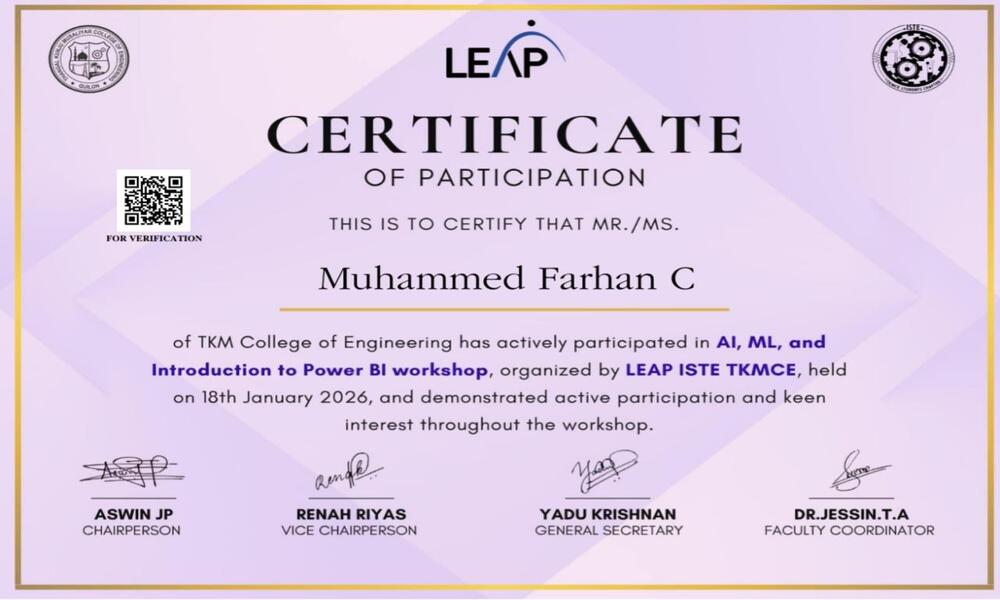 AI, ML and Introduction to Power BI Workshop certificate